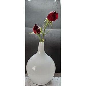 Mouth Blown White Bud Vase  6.5" Tall